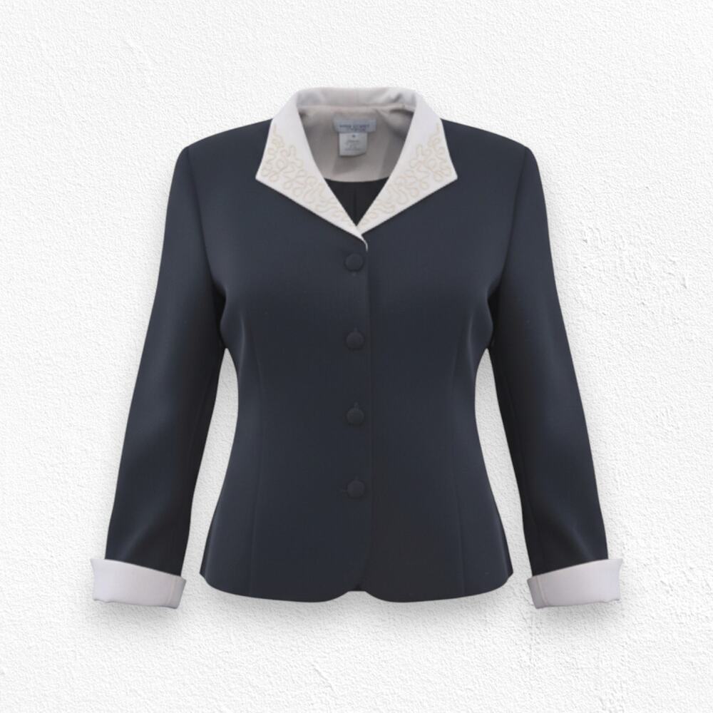 Vintage 90s Beaded Collar Blazer Miss Dorby Petite Black Office Jacket Size 8P